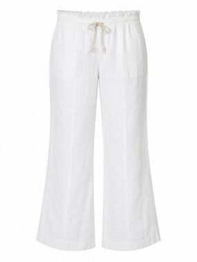 ROXY | White Linen Blend Wide Leg Drawstring Beach Pants | XL